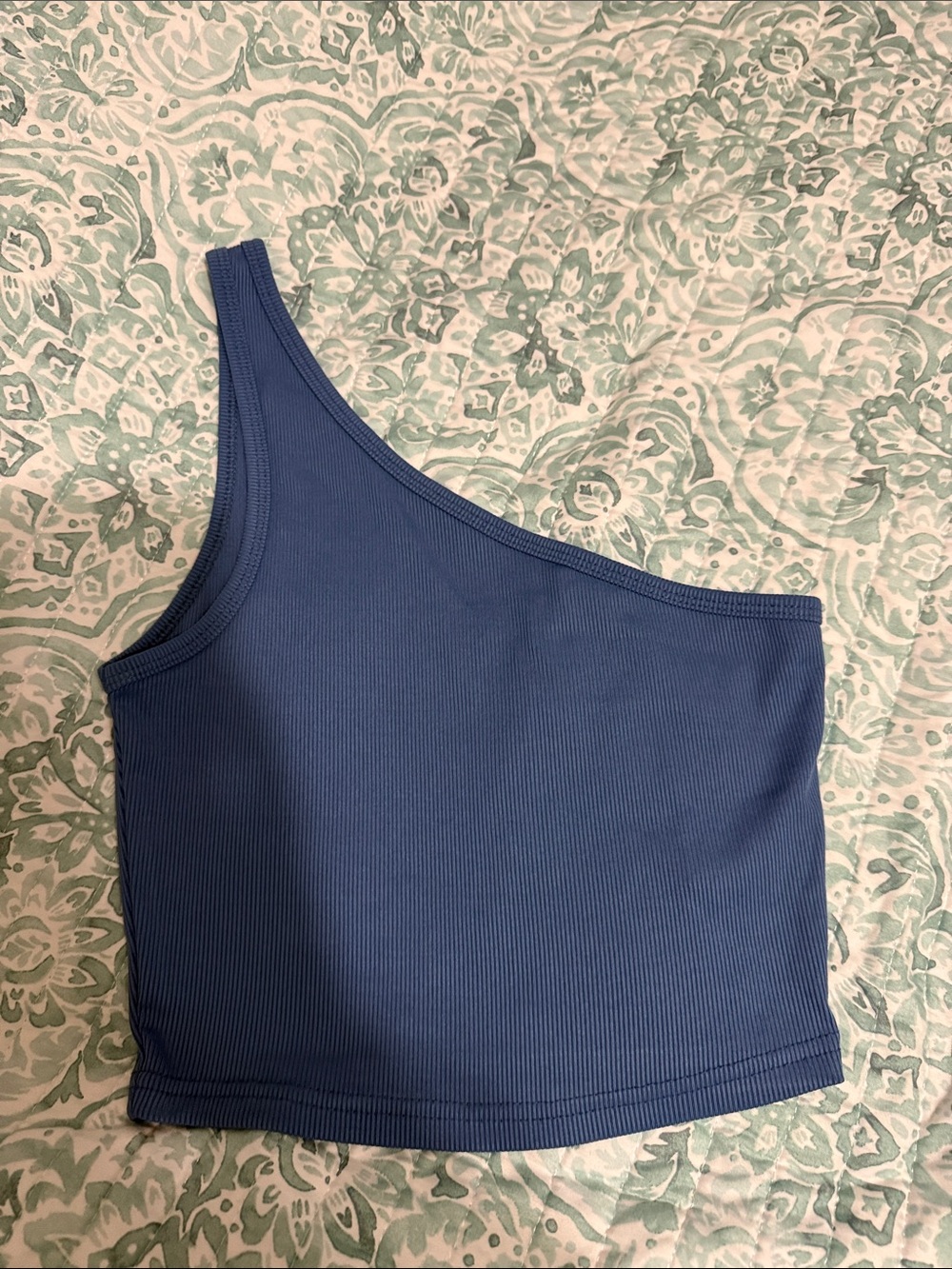 SHEIN One-Shoulder Ribbed Crop Top in Blue